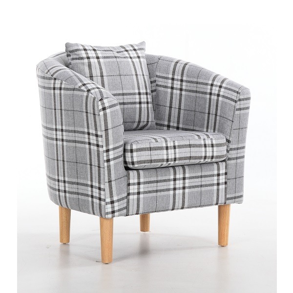 Edinburgh Tartan Tub Chair In Grey, Tub Chair Grey Fabric