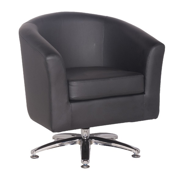 Leather Swivel Tub Chair In Black, White Leather Swivel Tub Chair