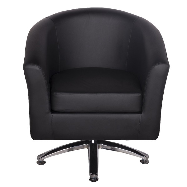 Leather Swivel Tub Chair In Black, White Leather Swivel Tub Chair
