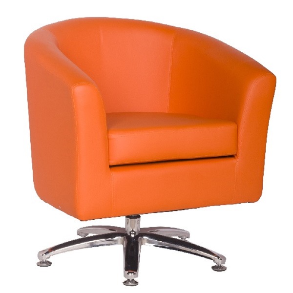 Leather Swivel Tub Chair In Orange, Leather Swivel Tub Chair