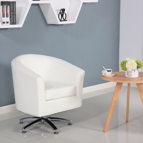 Leather Swivel Tub Chair In White, Leather Swivel Tub Chair Uk