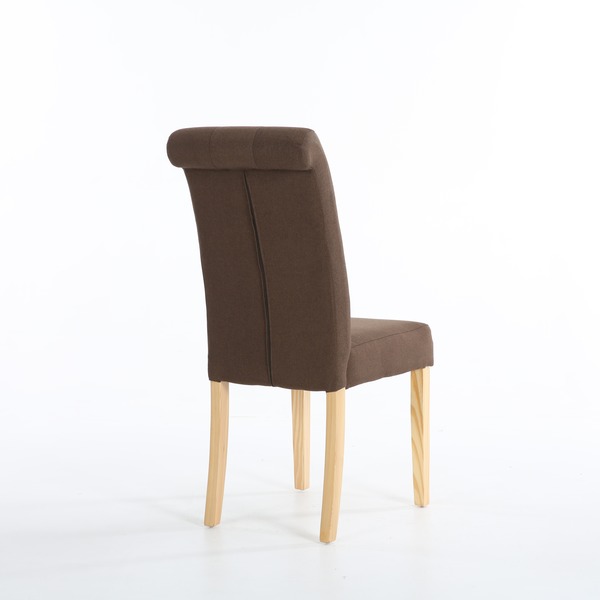 PREMIUM LINEN FABRIC DINING LIVING ROOM CHAIRS SCROLL HIGH BACK BROWN