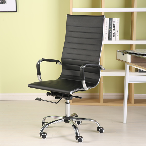 EAMES INSPIRED HIGH BACK RIBBED DESIGNER EXECUTIVE LEATHER COMPUTER OFFICE CHAIR 