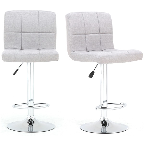 Windsor Fabric Bar Stools In Light Grey, Fabric Swivel Bar Stools With Back Support