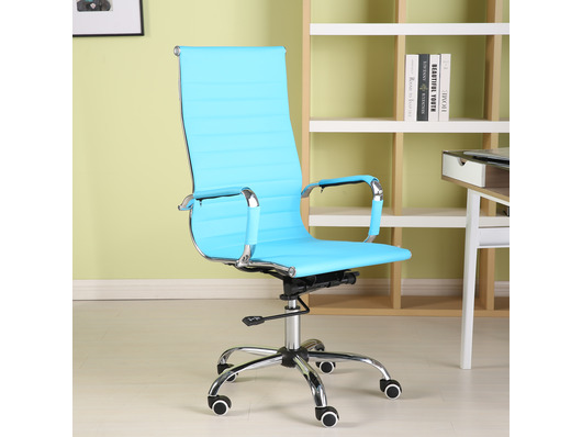 Eames Style High Back Ribbed Executive Computer Office Chair Sky Blue